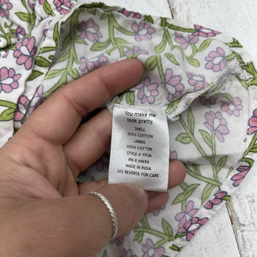 Rahi Anthropologie White Pink Floral Puff Sleeve Cropped Blouse Women's Size M - Picture 5 of 10